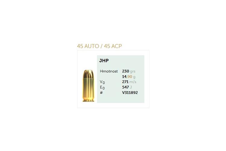Náboje 45 AUTO / 45 ACP, JHP, 230Gr, 14,9g, Sellier & Bellot, 50 ks