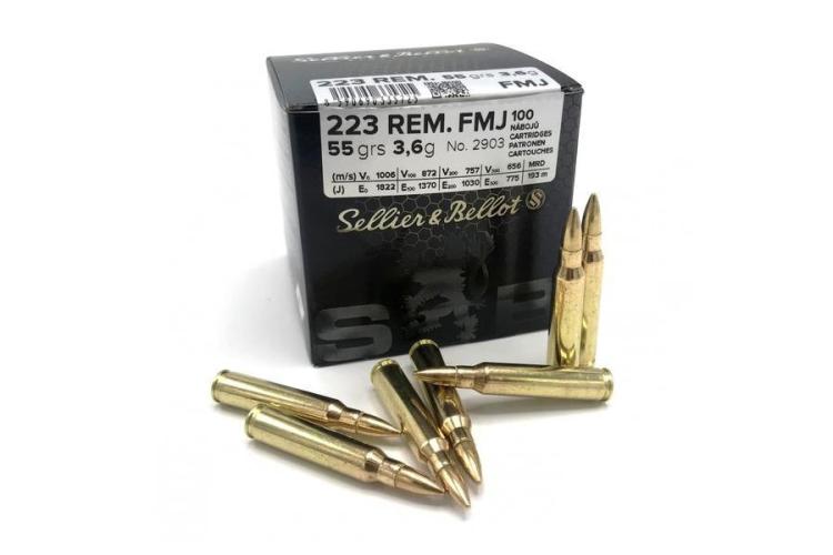 Puškové náboje .223 Rem. FMJ, 55 gr, balení 100 ks, Sellier & Bellot