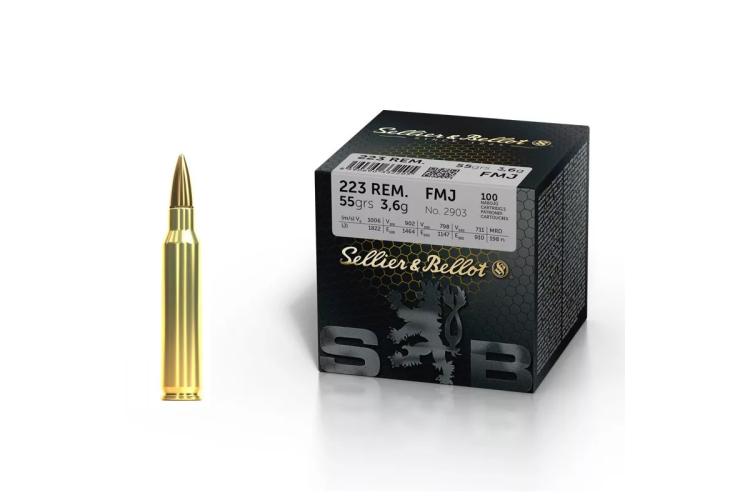 Puškové náboje .223 Rem. FMJ, 55 gr, balení 100 ks, Sellier & Bellot