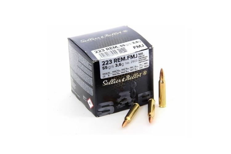 Puškové náboje .223 Rem. FMJ, 55 gr, balení 100 ks, Sellier & Bellot