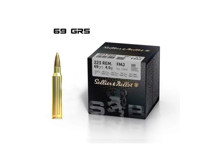 Puškové náboje .223 Rem. FMJ, 69 gr, balení 100 ks, Sellier & Bellot