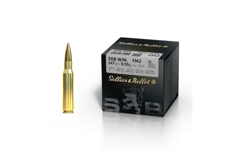 Náboj .308 WIN FMJ 147gr, Sellier & Bellot, balení 50 ks