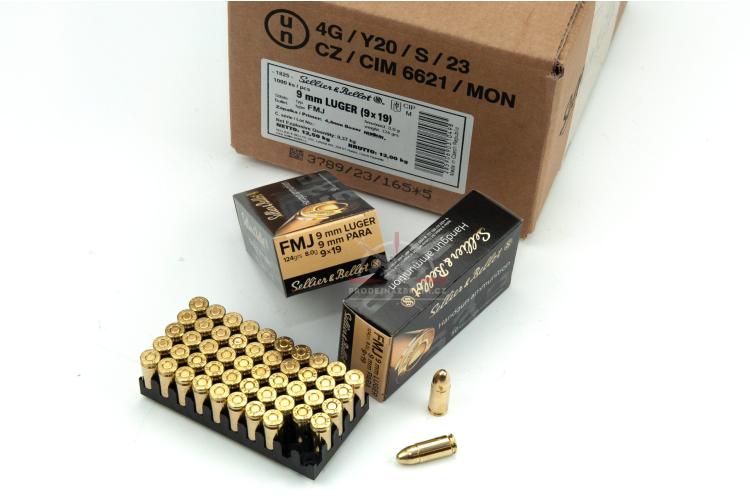 Střelivo 9mm Luger, FMJ, 124Gr, 8g, Sellier & Bellot, 2000 ks