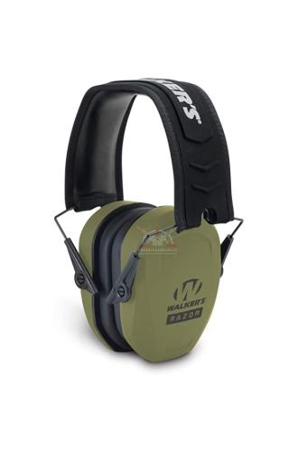 Pasivní střelecká sluchátka Walkers Razor Slim v olivově zelené barvě (OD Green) s nízkým profilem.