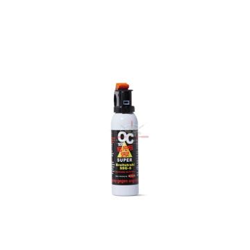 Velký pepřový sprej OC 5000 200 ml značky KKS v černé nádobce s červenou pojistkou.