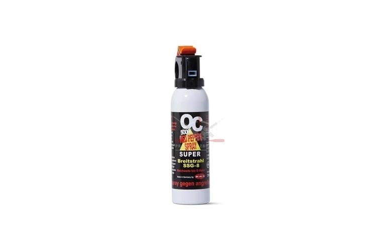 Velký pepřový sprej OC 5000 200 ml značky KKS v černé nádobce s červenou pojistkou.