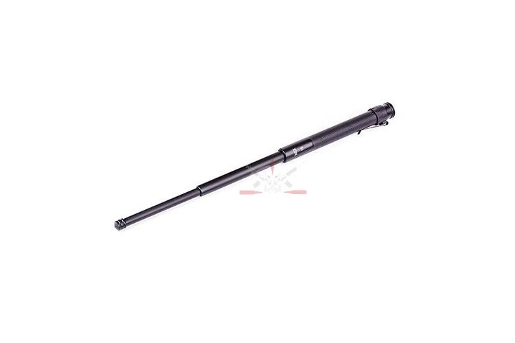 Černý ocelový teleskopický obušek NEX N18C Steel v rozloženém stavu.