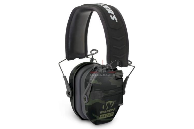 Elektronická střelecká sluchátka Walkers Razor Slim v maskovacím vzoru Multicam Black.