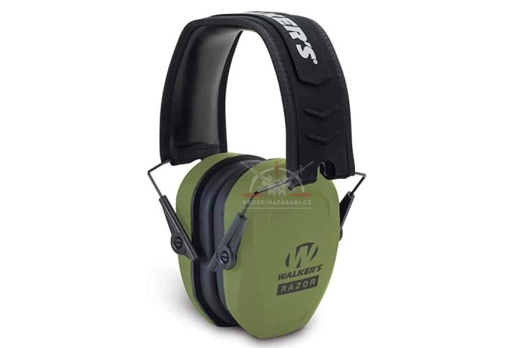 Pasivní střelecká sluchátka Walkers Razor Slim v olivově zelené barvě (OD Green) s nízkým profilem.