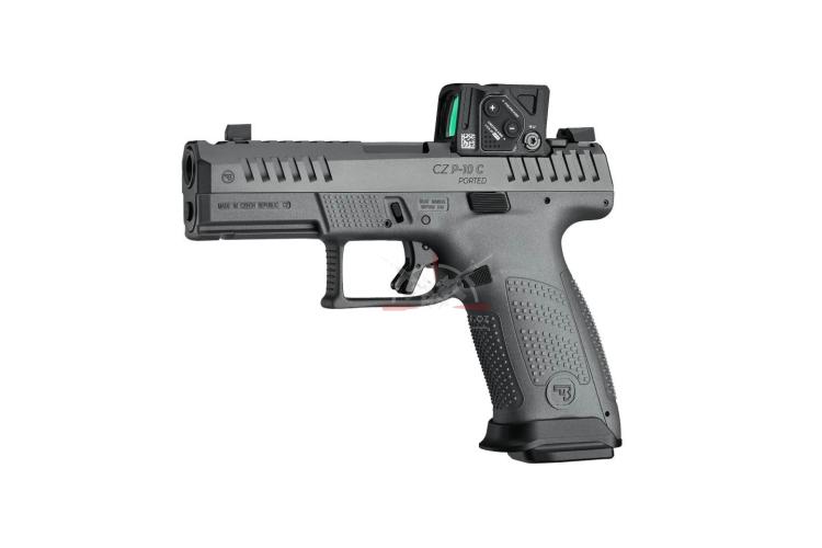Samonabíjecí pistole CZ P-10 C OR PORTED s kolimátorem Aimpoint COA a portovanou hlavní.